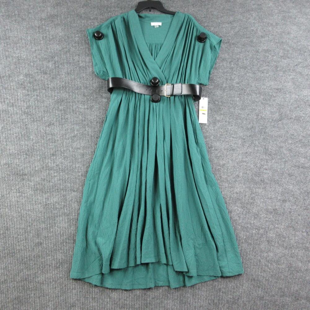Calvin Klein Dress Womens 14 Green Wrap Hi-Low Rayon Blend Belted Party NWT